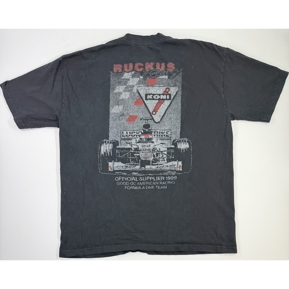Ruckus Co Kronos Formula 1 Racing Graphic T-Shirt Mens XL Black Faded